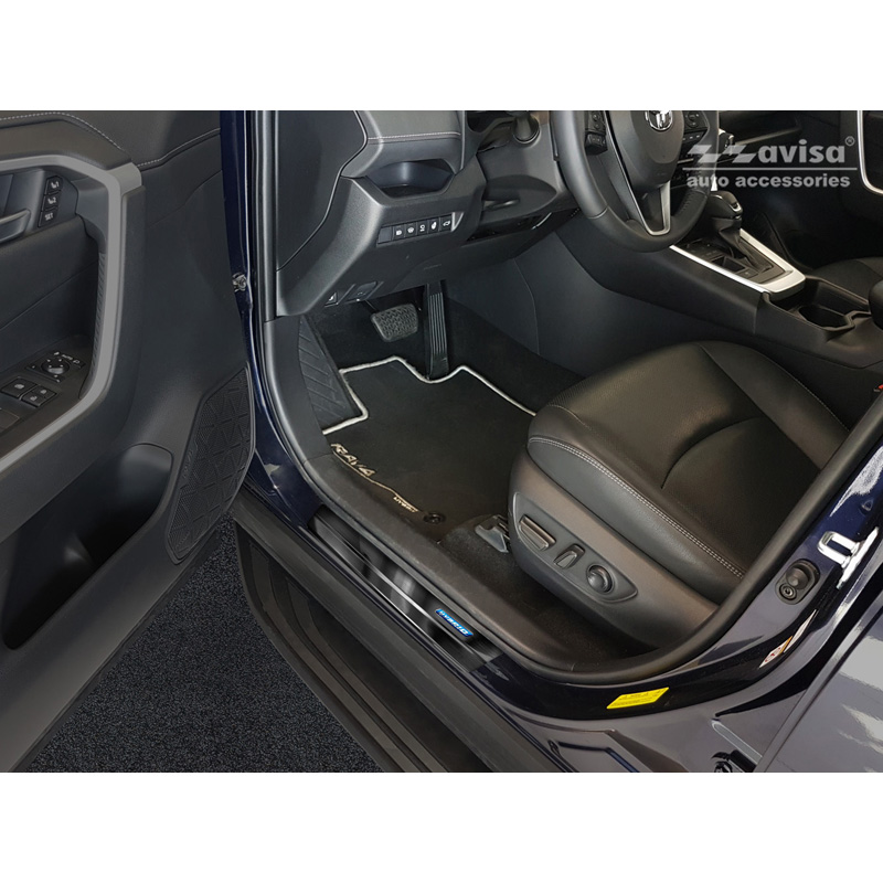 Seuils de portes inoxydable noir sur mesure pour Toyota RAV4 (5th Gen.) 2018- & Suzuki Across 2020- - 'Hybrid' - 4-pièces