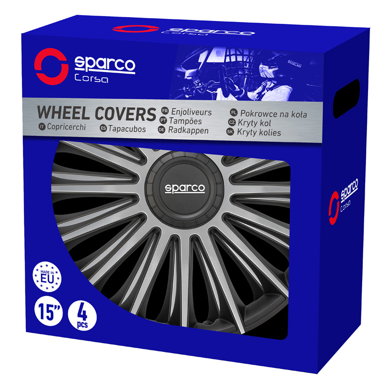 Sparco Enjoliveurs Treviso - 16-pouces - Noir/Argent - Set de 4 pièces
