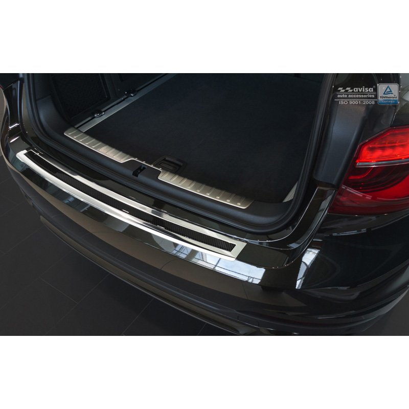 Protection de seuil arrière inox 'Deluxe' sur mesure pour BMW X6 F16 2014-2019 Chromé/Carboné noir excl. Paquet-M