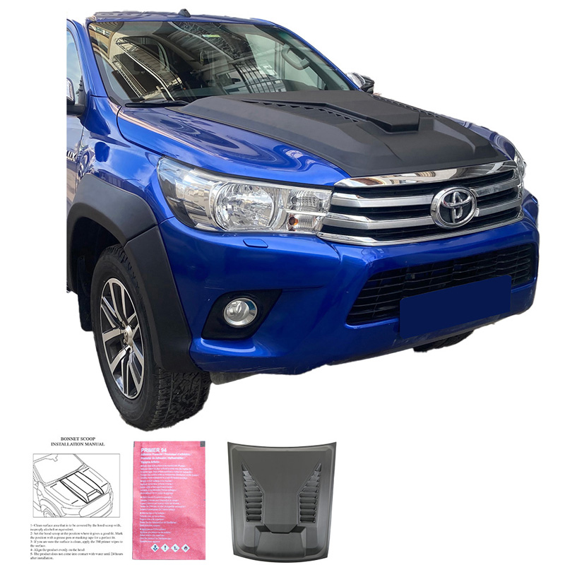 Écope de capot sur mesure pour Toyota Hilux 8ème Gen. 2015-2020 - Version 2 - Noir mat