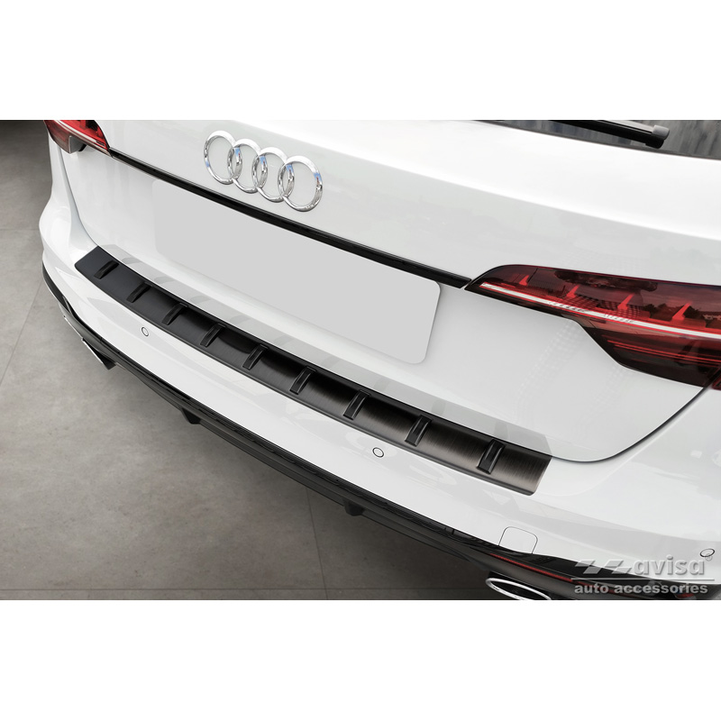 Protection de seuil arrière inox noir sur mesure pour Audi A4 Avant B9 (incl. S-Line) 2015-2019 & Facelift 2019- 'STRONG EDITION'