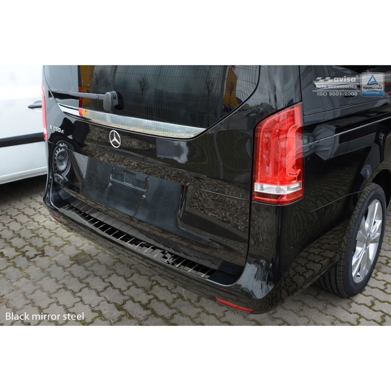 Protection de seuil arrière inox Noir-Chromé sur mesure pour Mercedes Vito / Classe-V 2014-2019 & Facelift 2019- 'Ribs'