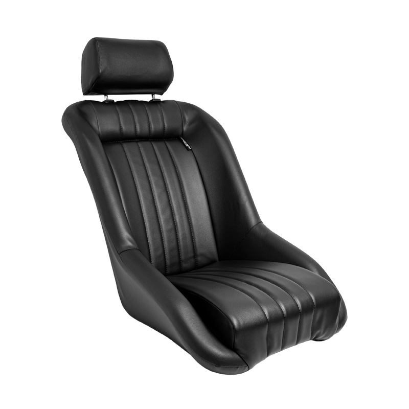 Siège baquet 'Classic' - Simili Cuir Noir - Dossier fixe + Appuie-tête - incl. glissières