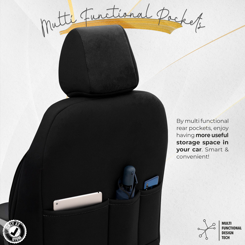 Housse de sièges universel en suede/cuir/textile 'Iconic' Noir/Gris - 11-pièces - adapté aux Side-Airbags