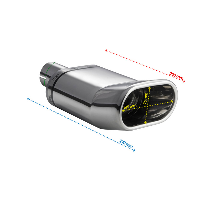 Ulter Sport Embout d'échappement - Ovale DTM 145x75mm - Longueur 200mm - Montage ->50mm - Inoxydable