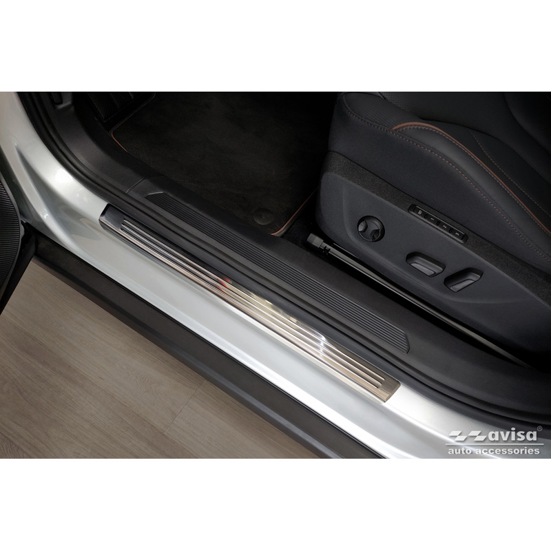 Seuils de portes inox sur mesure pour Skoda Enyaq 2020- 'Lines' - 4-pièces
