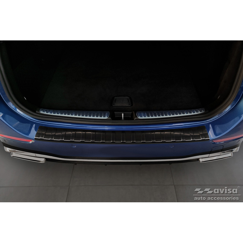 Protection de seuil arrière inox noir sur mesure pour Mercedes Classe-C AMG Estate S206 2021- 'Ribs'