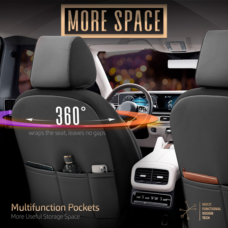 Housse de sièges universel en plein cuir 'Inspire' Noir - 11-pièces - adapté aux Side-Airbags