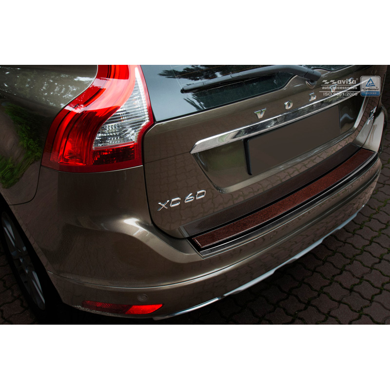 Protection de seuil arrière inox 'Deluxe' sur mesure pour Volvo XC60 2013-2016 Noir/Carboné noir-rouge