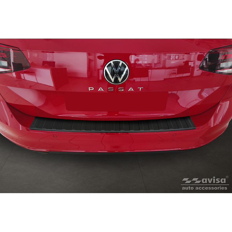 Protection de seuil arrière inox noir mat sur mesure pour Volkswagen Passat 3G Variant 2014-2023 'Ribs'