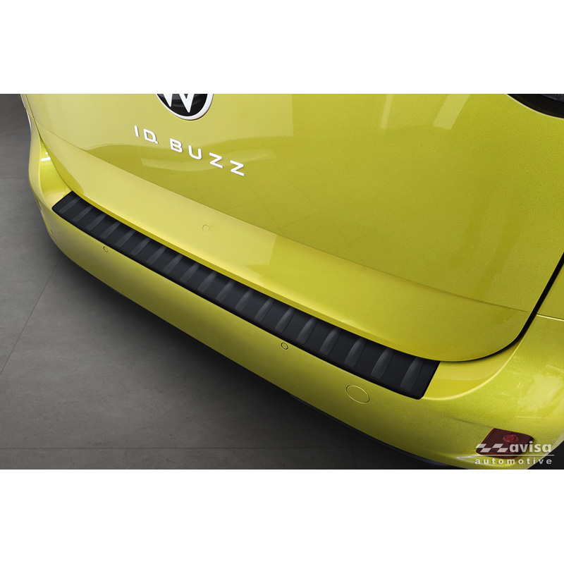 Avisa Protection de seuil arrière inox noir mat sur mesure pour Volkswagen ID.Buzz + Cargo 2022- 'Ribs'