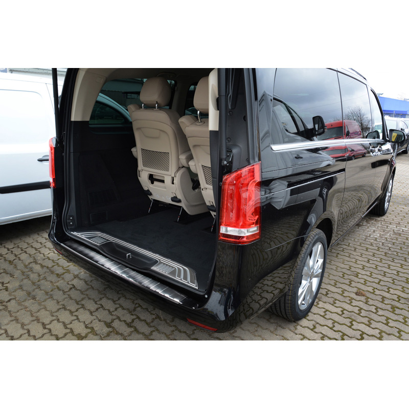 Protection de seuil arrière inox noir sur mesure pour Mercedes Vito / Classe-V 2014-2019 & Facelift 2019- 'Ribs'