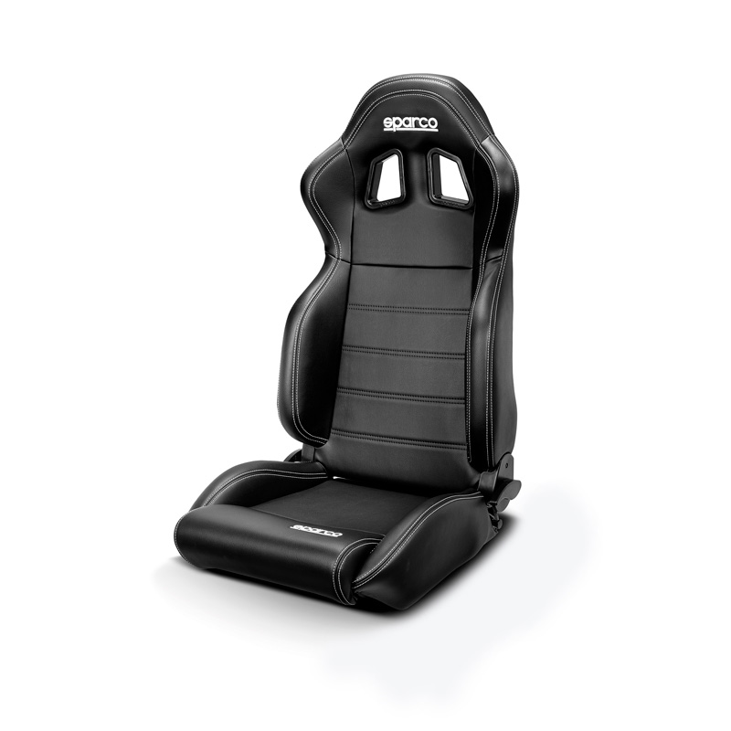 Sparco Siège Baquet R100 MY22 - Skaï Noir + Piqûres Blancs - Réglable