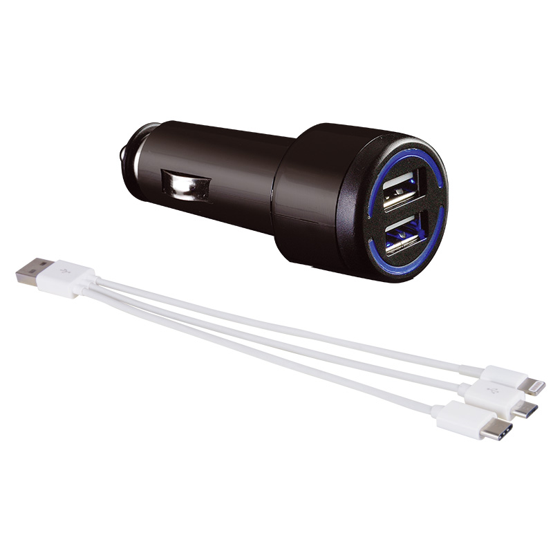3-in-1 Kit chargeur universel avec prise allume-cigare - 3A - USB - Type C