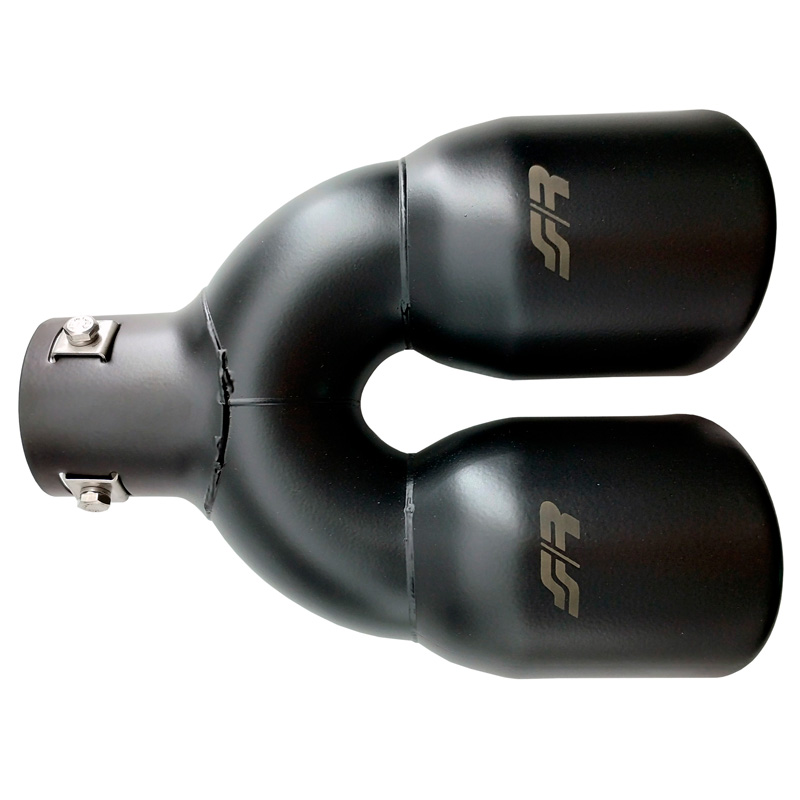 Simoni Racing Embout d'Échappement Rond Double Inox - Noir - Ø90xL240mm - Montage ->34-57mm