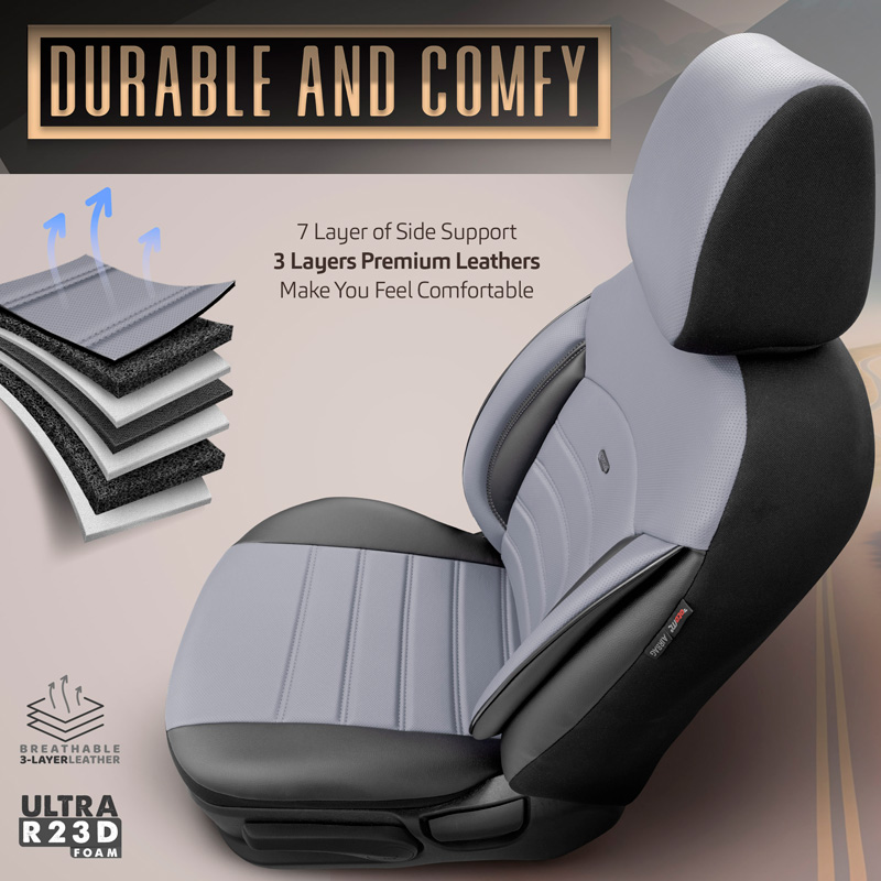 Housse de sièges universel en plein cuir 'Inspire' Noir/Gris - 11-pièces - adapté aux Side-Airbags