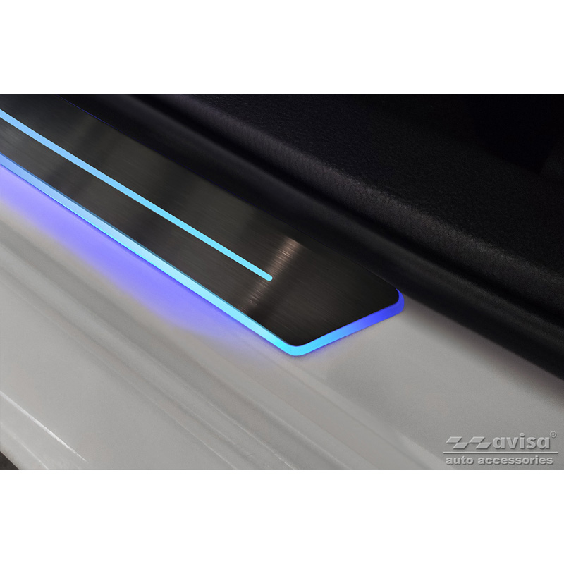 Seuils de porte universels - Acier inoxydable noir avec éclairage LED bleu - 2-pièces - 44,8 x 4 cm