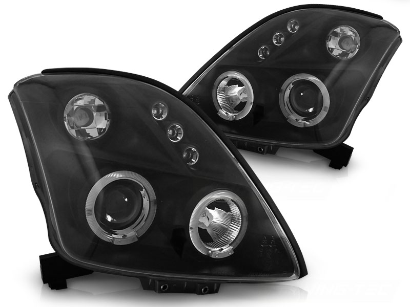Set de Phares sur mesure pour Suzuki Swift II 2005-2010 - Noir - incl. anneaux Angel-Eyes