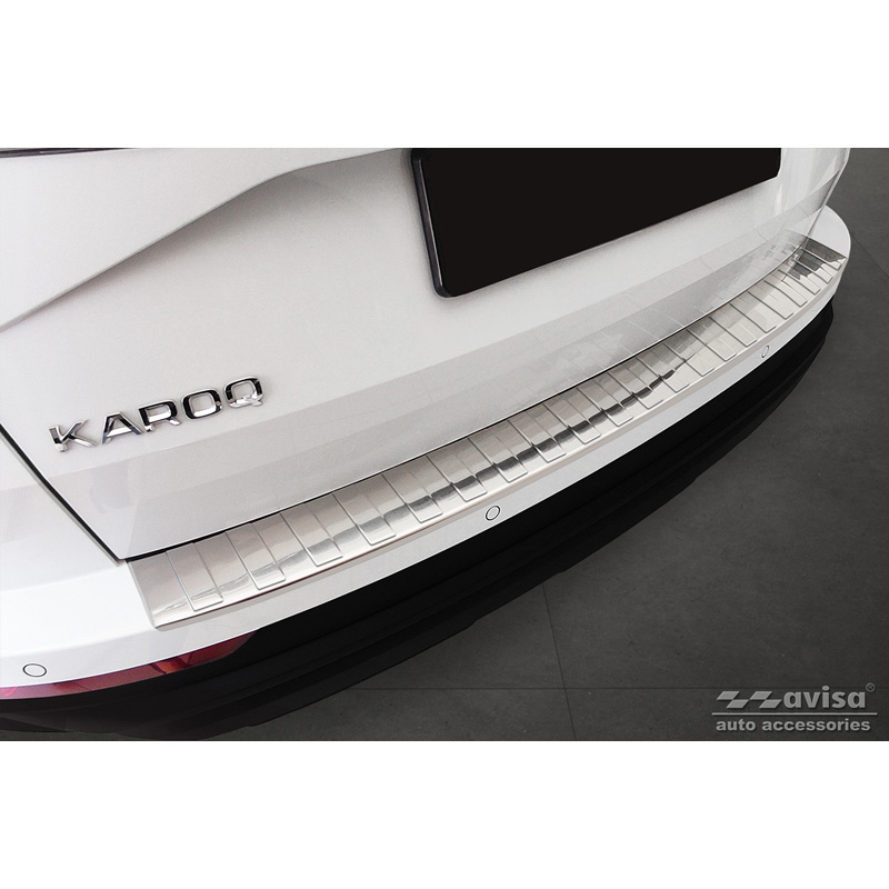 Protection de seuil arrière inox sur mesure pour Skoda Karoq Facelift 2022- + Sportline Facelift 2022- 'Ribs'