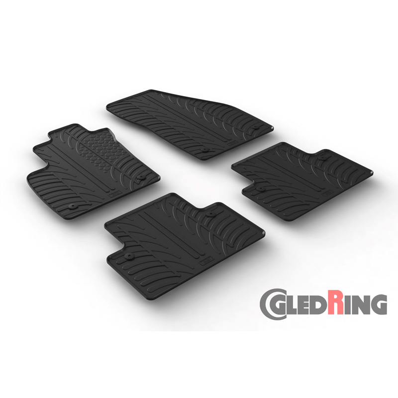 Set tapis de caoutchouc sur mesure pour Volvo S40/V50 2004-2011 (Boîte manuelle) (T profil 4-pièces + clips de montage)
