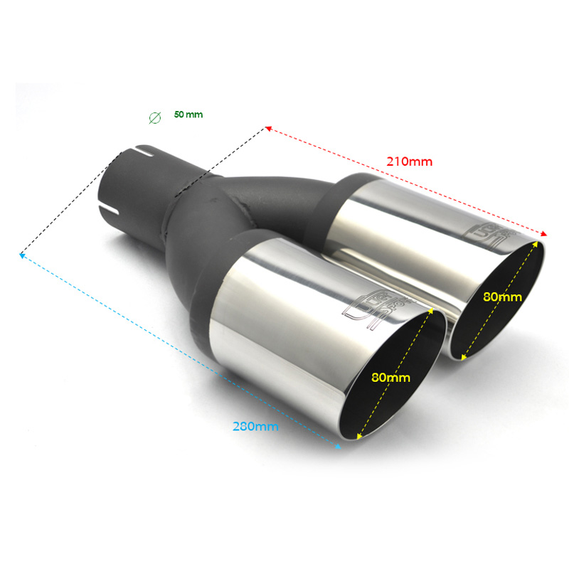 Ulter Sport Embout d'échappement - Ronde Double Ø80mm Incliné - Longueur 280mm - Montage ->50mm - Inoxydable