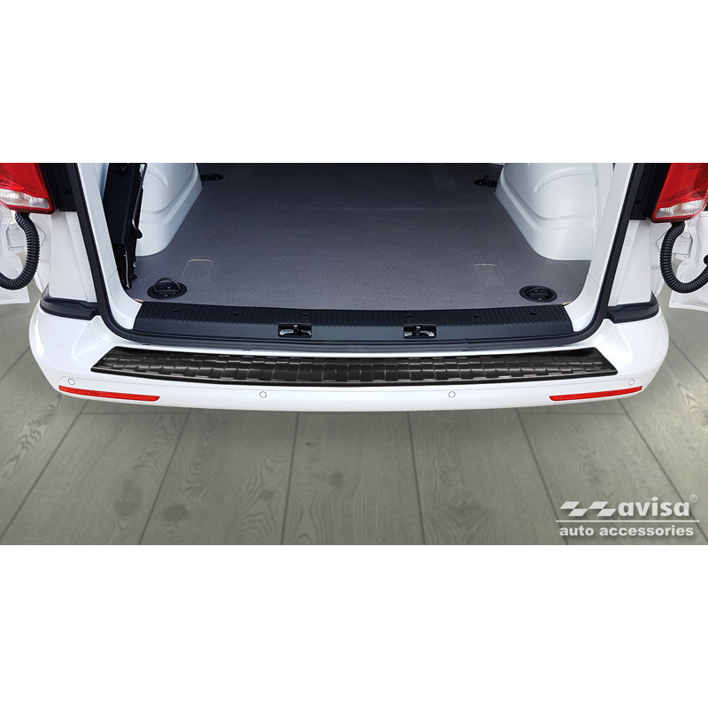 Protection de seuil arrière inox noir sur mesure pour VW Transporter T5 2003-2015 (tous) & T6 2015- / FL 2019- (portes arrière) 'XL' 'Ribs'