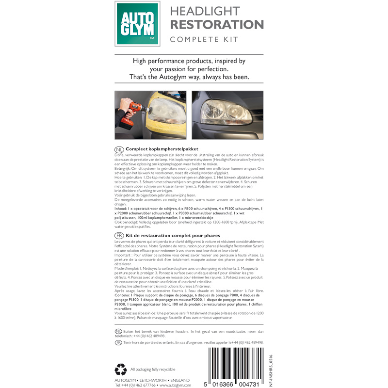 Autoglym Kit Complet de Restauration des Phares