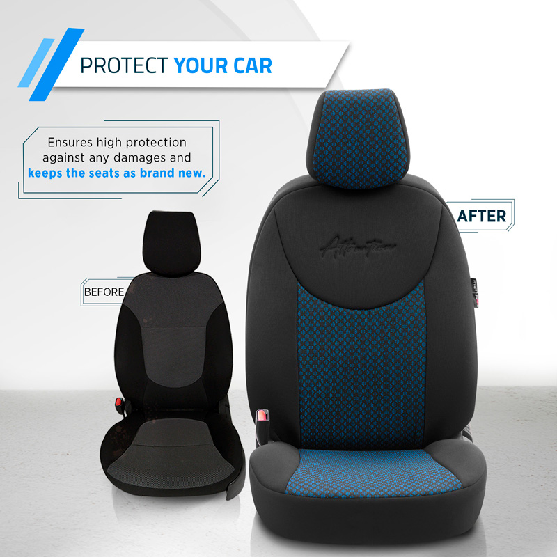 Housse de sièges universel en textile 'Attraction' Noir/Bleu - 11-pièces - adapté aux Side-Airbags