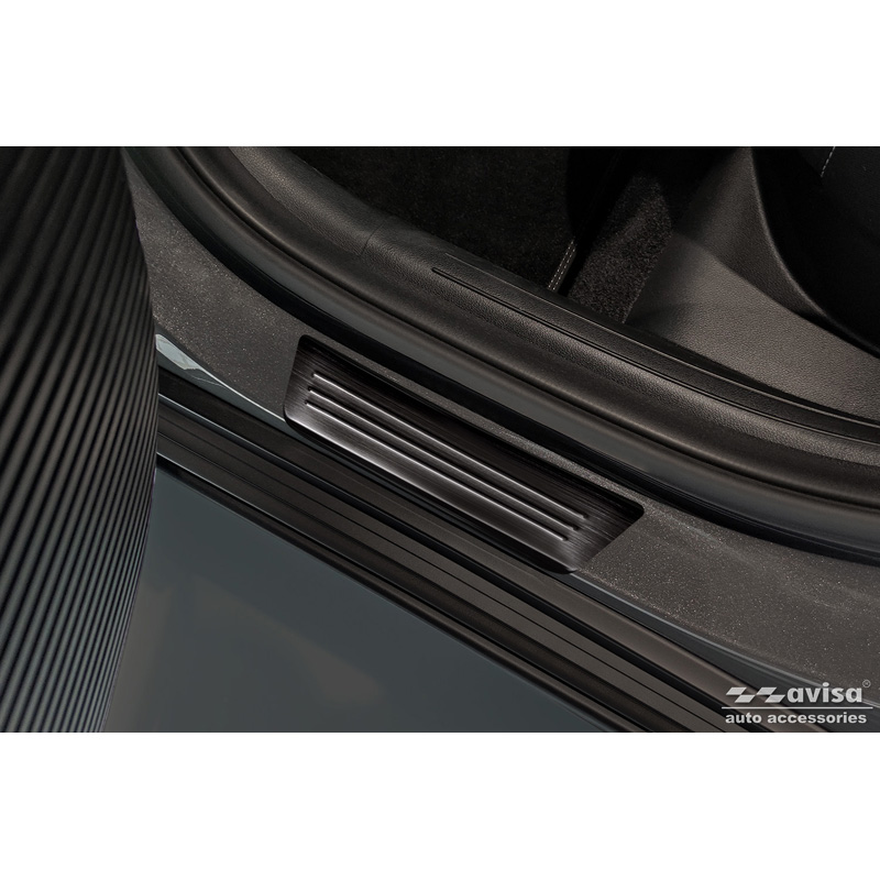 Seuils de portes inoxydable noir sur mesure pour Hyundai Kona II 2023- / MG ZS II 2024- & MG 3 III 2024- - 'Lines' - 4-pièces