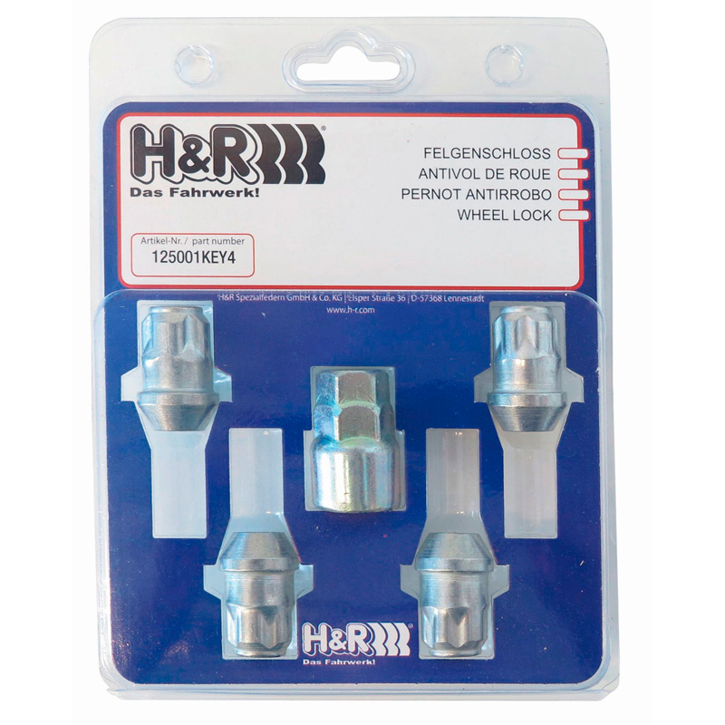 Jeu de antivol de roue H&R M14x1.50 conique - 4 écrous antivol de roues avec adaptateur