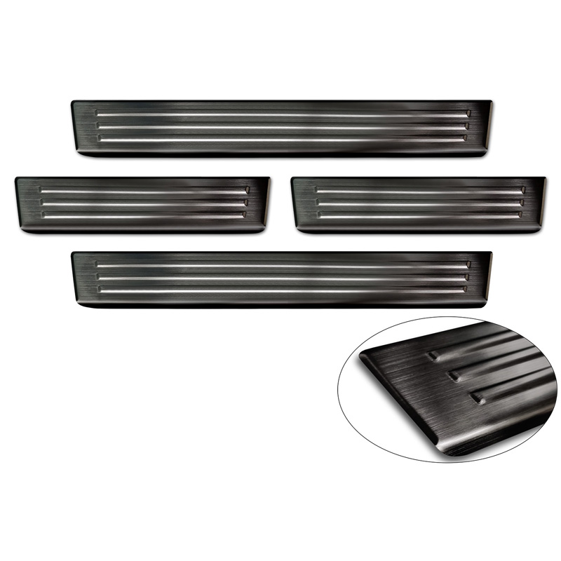 Seuils de portes inoxydable noir sur mesure pour Ford Ranger VI 2022- 'Lines' - 4-pièces
