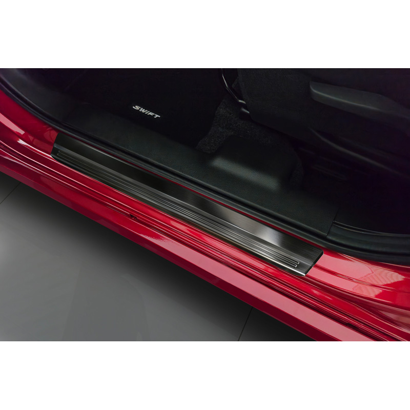 Avisa Seuils de portes inoxydable noir sur mesure pour Suzuki Swift VI 2024- - 'Lines' - 4-pièces