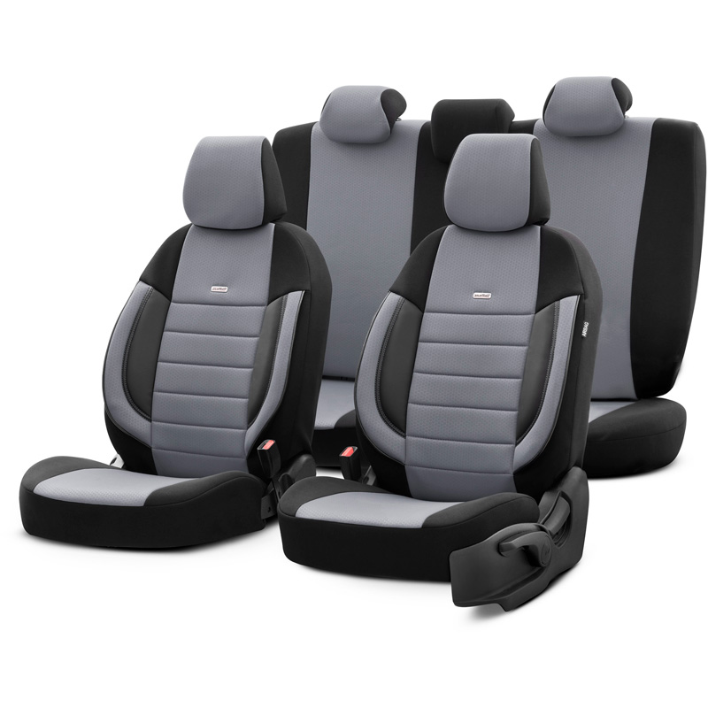 otoM Housse de sièges universel en textile 'SelectedFit Pro' Noir/Gris - 11-pièces - adapté aux Side-Airbags