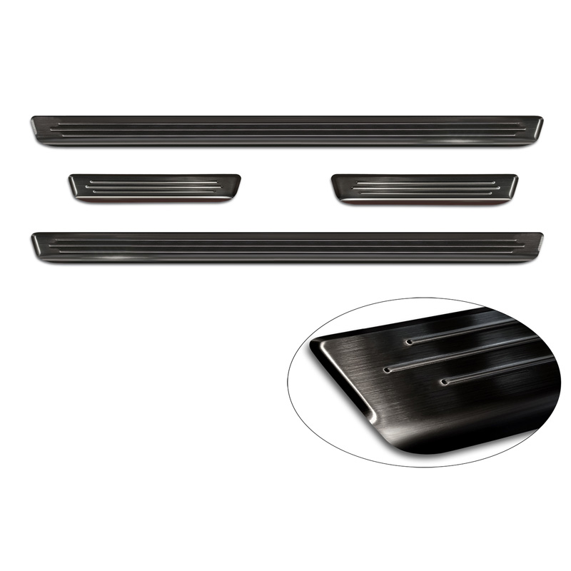 Seuils de portes inoxydable noir sur mesure pour Fiat 600(e) (365_) 2023- - 'Lines' - 4-pièces