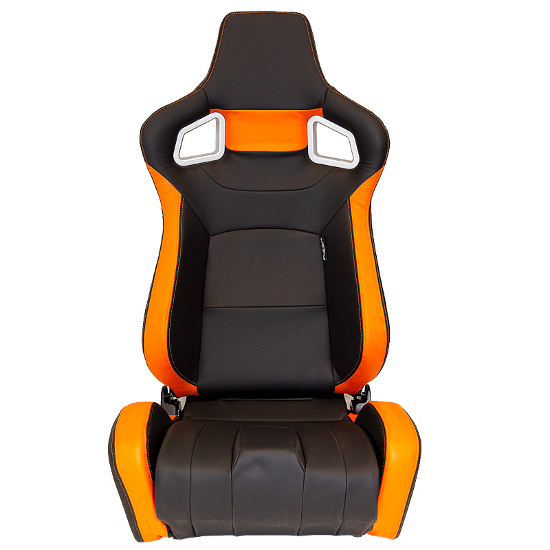 Siège baquet 'RS6-II' - Noir-Mattes/Simili Cuir Orange - Dossier réglable - incl. glissières