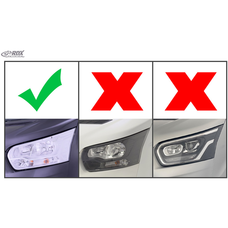 RDX Racedesign Spoilers de phares sur mesure pour Ford Transit (phares halogènes argentés) 2014- (ABS)