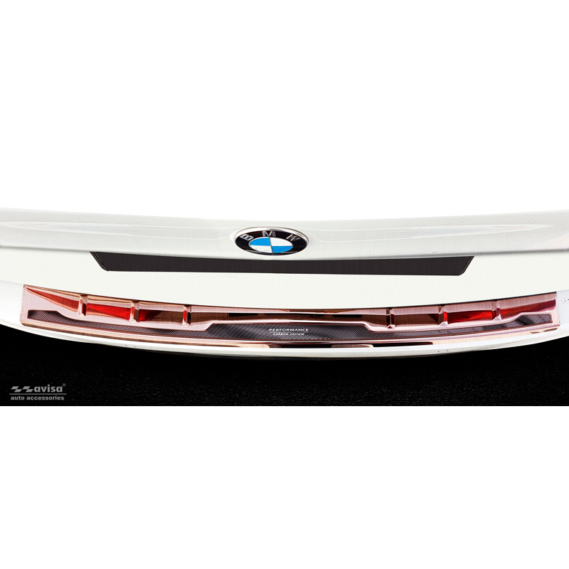 Protection de seuil arrière inox 'Deluxe' sur mesure pour BMW Série 5 G31 Touring 2017-2020 excl. M-Sport 'Performance' Cuivre Brossé/Carbone Cuivre