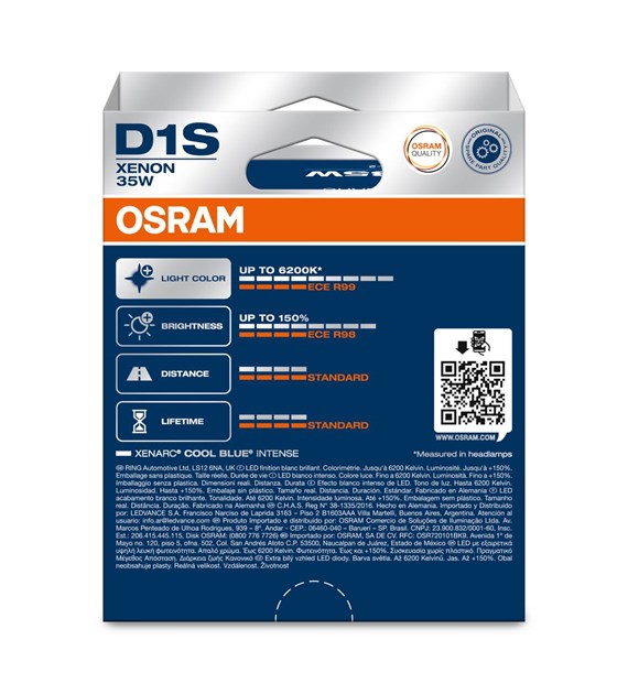 Osram Xenarc Cool Blue Intense NextGen Ampoules de HID-Xenon - D1S - 12V/35W - set de 2 pièces
 (max. 6200K)