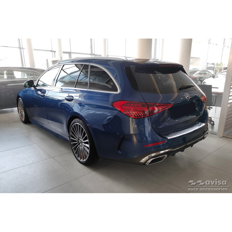 Protection de seuil arrière inox Chrome sur mesure pour Mercedes Classe-C AMG Estate (S206) 2021- 'Ribs'