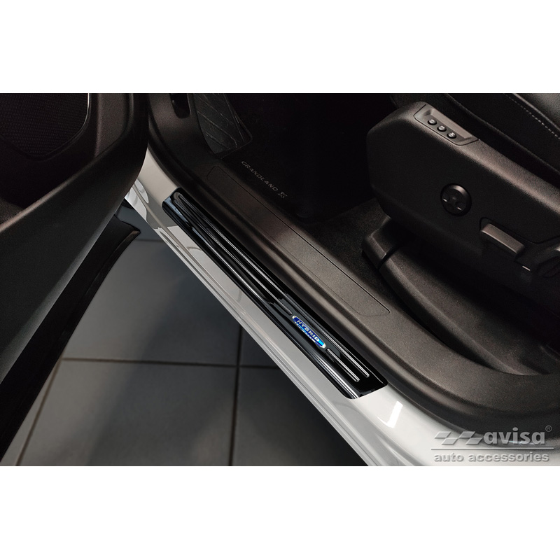 Seuils de portes inoxydable noir sur mesure pour Opel Grandland X 2017-2021 & Facelift 2021- 'Hybrid' - 4-pièces