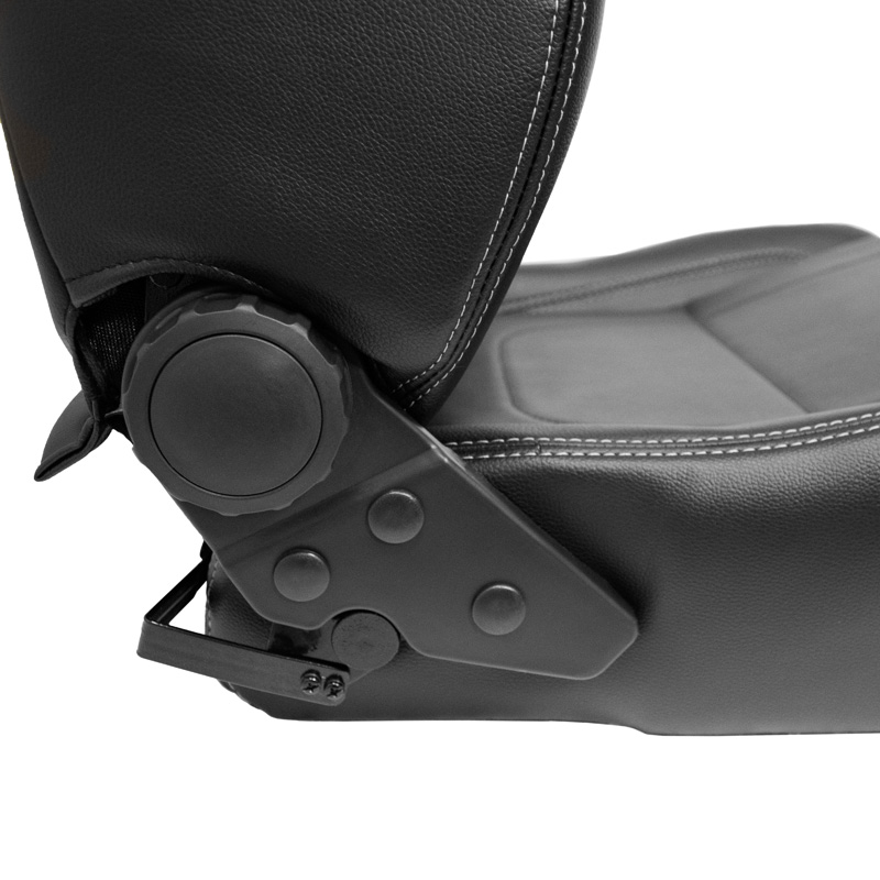 Siège baquet 'Retro II' - Simili Cuir Noir + Surpiqûres argent - Dossier réglable - incl. glissières