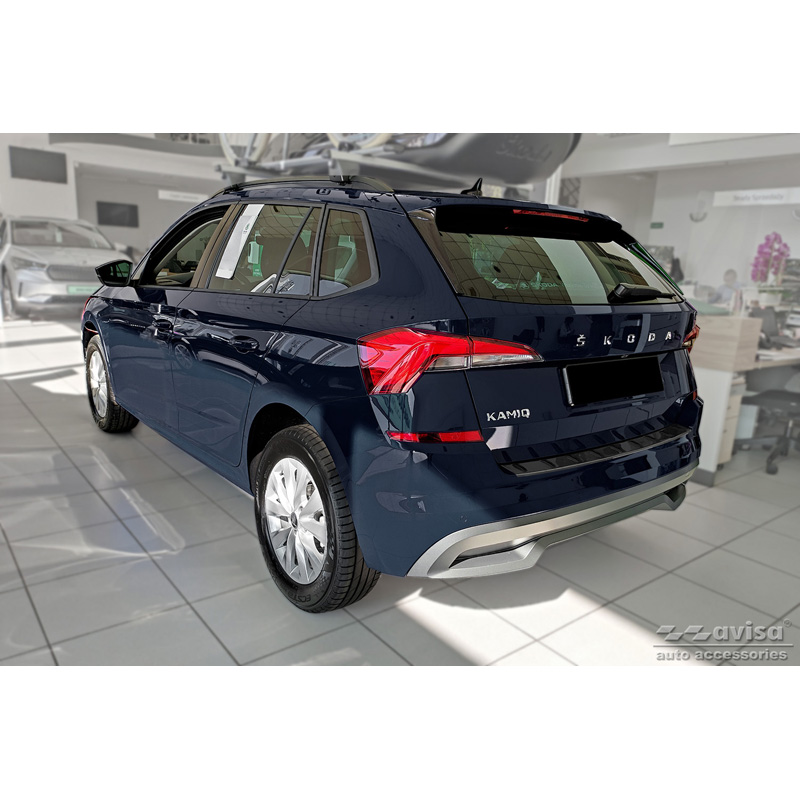Protection de seuil arrière inox noir sur mesure pour Skoda Kamiq 2019- 'STRONG EDITION'