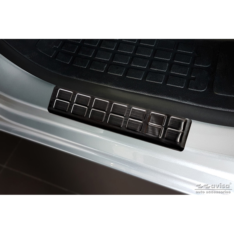 Seuils de portes inoxydable noir sur mesure pour Citroën Jumpy & Spacetourer / Peugeot Expert & Traveller / Toyota Proace 2016- / Opel Vivaro / Zafira Life 2019- / Fiat Scudo & Ulysse 2022- - 'Rectangles' - 2-pièces portes avant