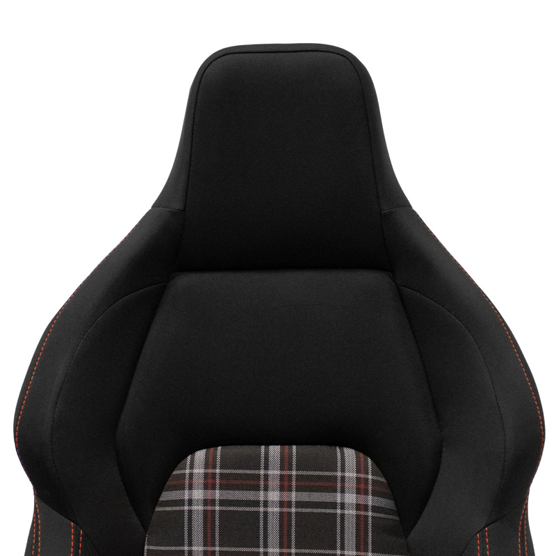 Siège baquet 'VGR' - Tissu Noir + Tissu en motif à carreaux Rouge + Surpiqûres Rouge - Dossier réglable - incl. glissières