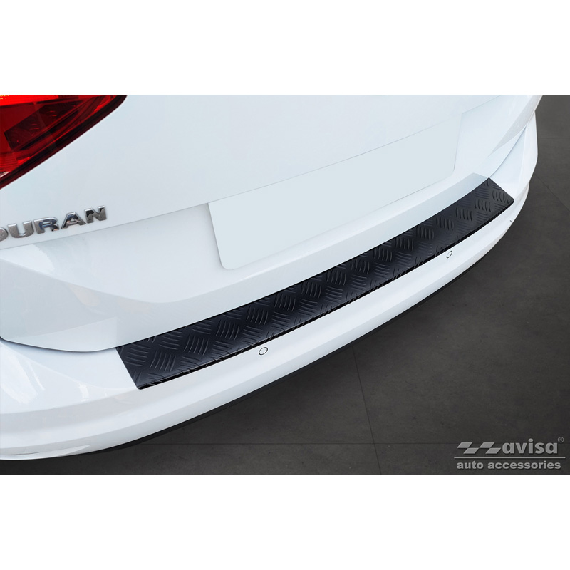 Protection de seuil arrière en aluminium noir mat sur mesure pour Volkswagen Touran III 2015- incl. R-Line 'Riffled Plate'