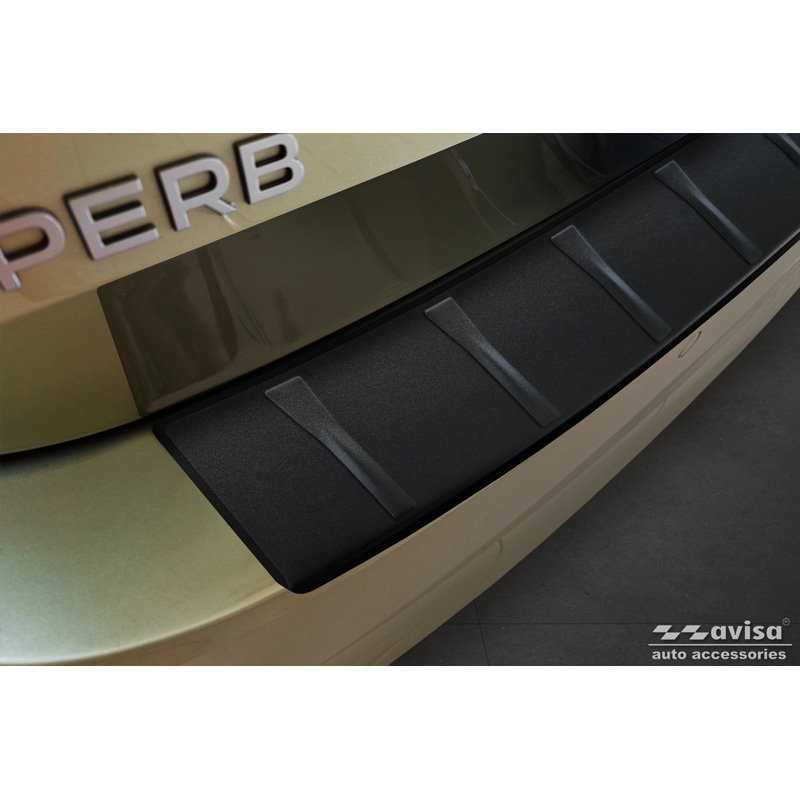 Protection de seuil arrière inox noir mat sur mesure pour Skoda Superb IV Combi 2023- 'Ribs'
