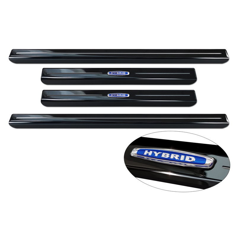 Seuils de portes inoxydable noir luisant sur mesure pour Volkswagen Multivan T7 2021- 'Hybrid' - 4-pièces
