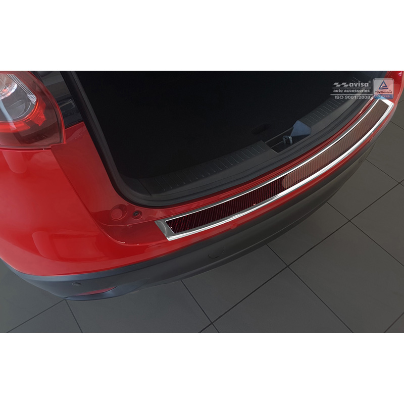 Protection de seuil arrière inox 'Deluxe' sur mesure pour Mazda CX-5 2014- Chromé/Carboné noir-rouge