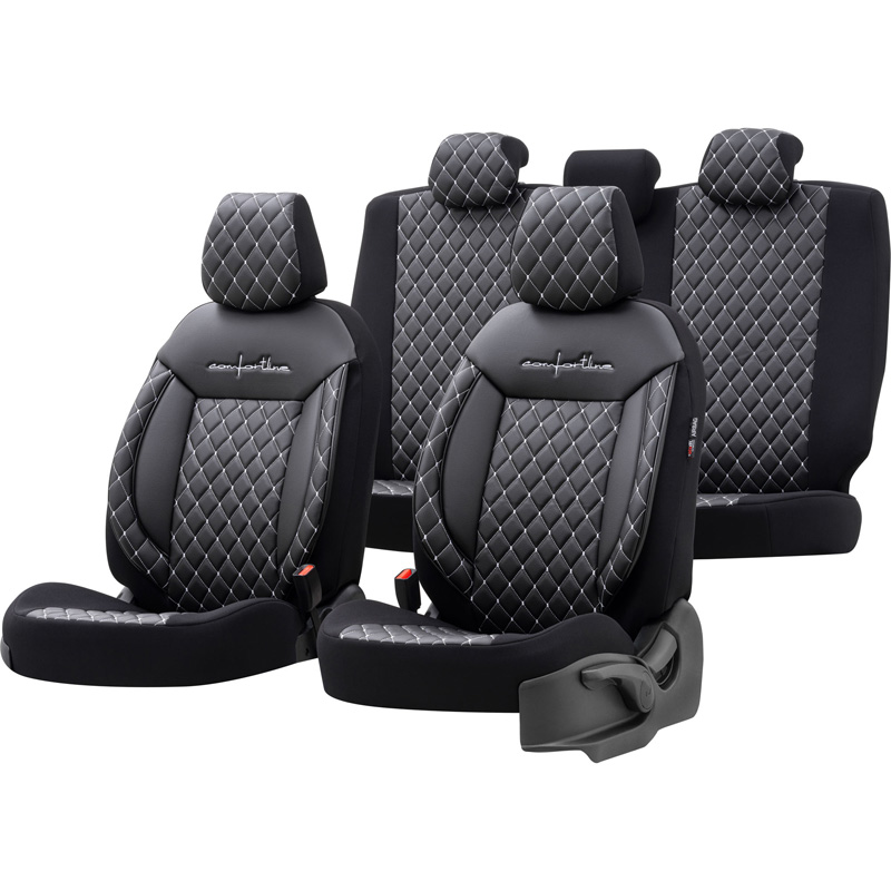 Housse de sièges universel en cuir/textile 'Comfortline VIP' Noir/Gris - 11-pièces - adapté aux Side-Airbags