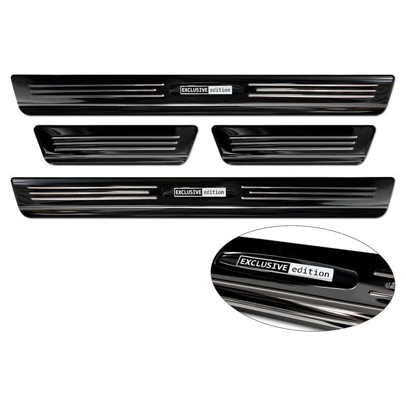 Seuils de portes inoxydable noir luisant sur mesure pour Seat Arona 2017-2021 & FL 2021- - 'Exclusive' - 4-pièces